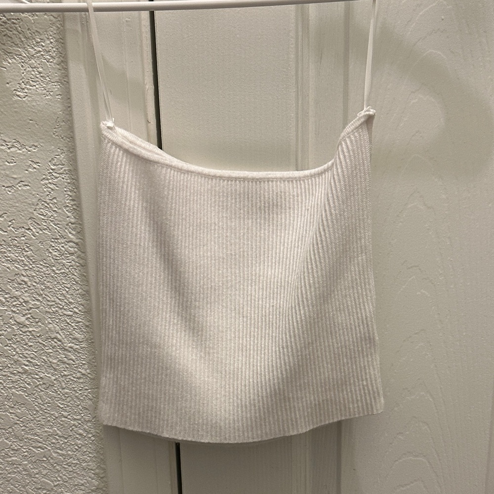La Hearts White Ribbed Knit Crop Top